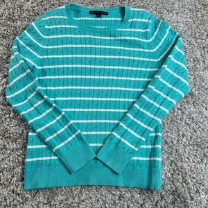 Brooks Brothers Turquoise and White Striped Crewneck Sweater